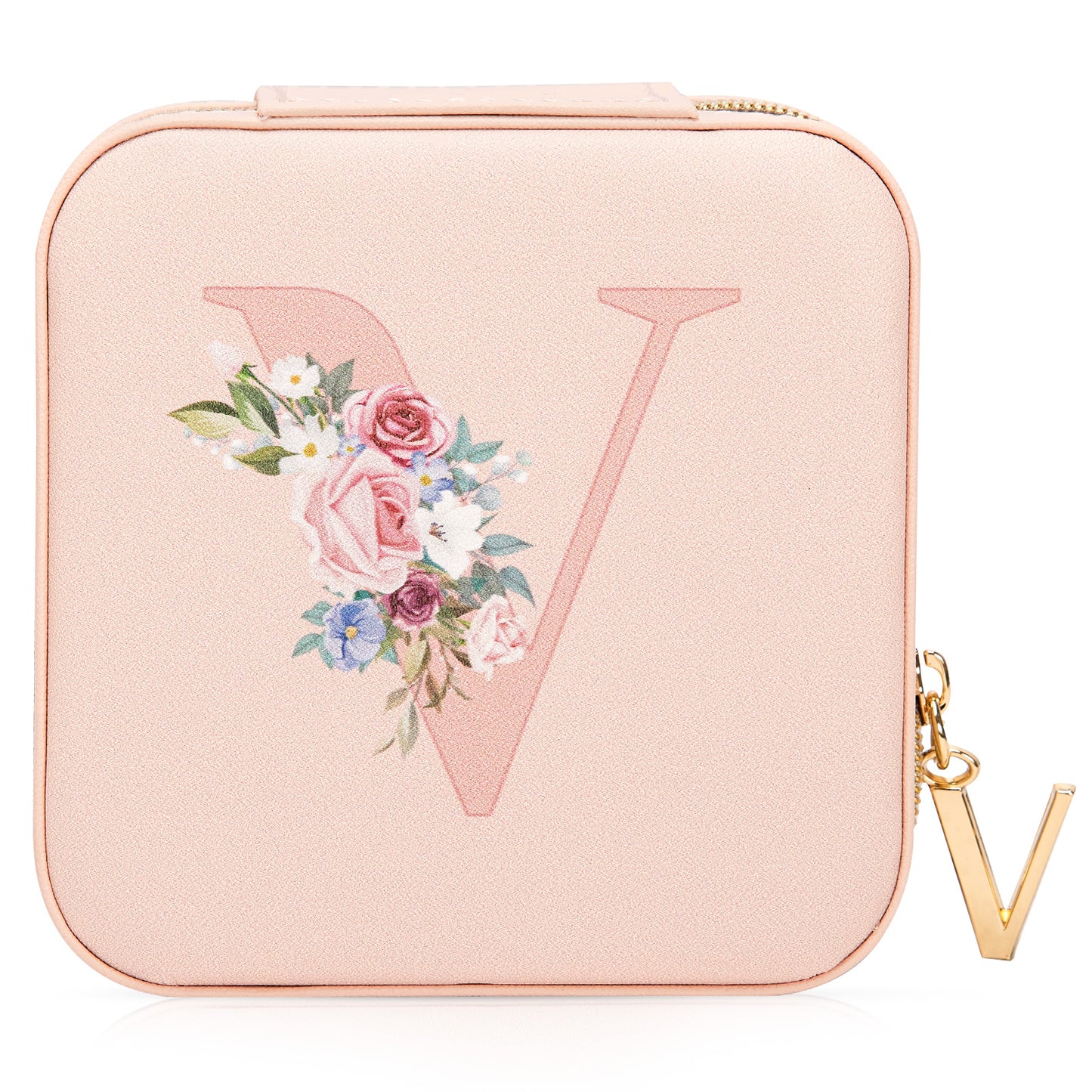 Mini Jewelry Case Letter "V” Pink