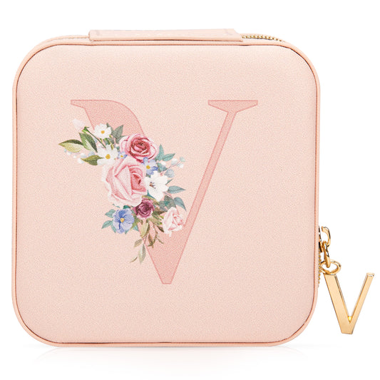 Mini Jewelry Case Letter "V” Pink