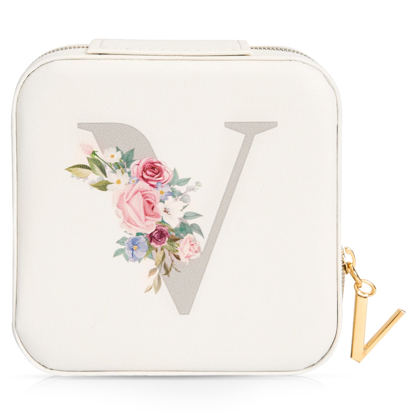 Mini Jewelry Case Letter "V” White